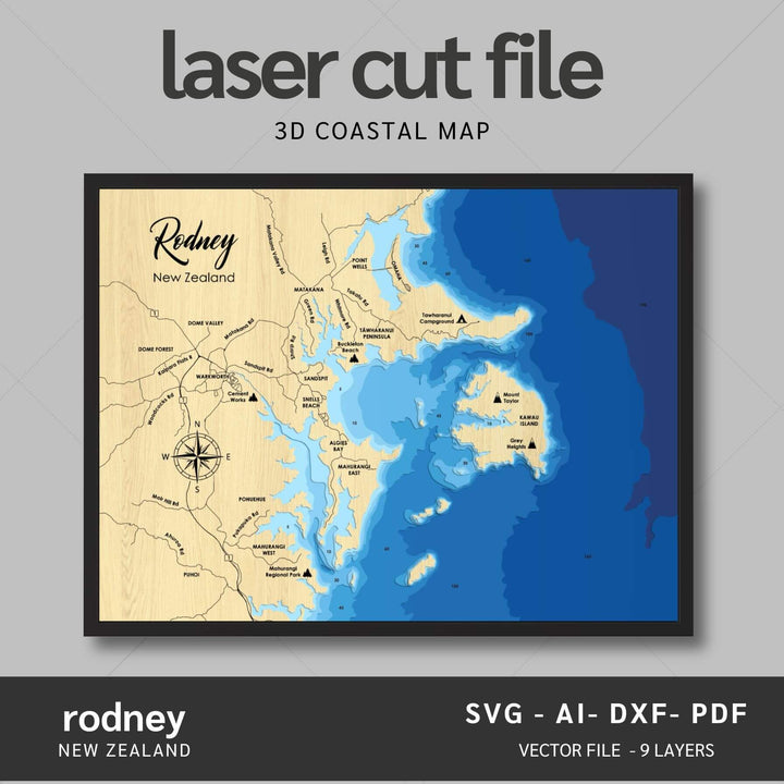 Rodney Map Rodney, New Zealand Laser Map Files - 9 Layers - Svg/Ai/Dxf/Pdf – Moc ...