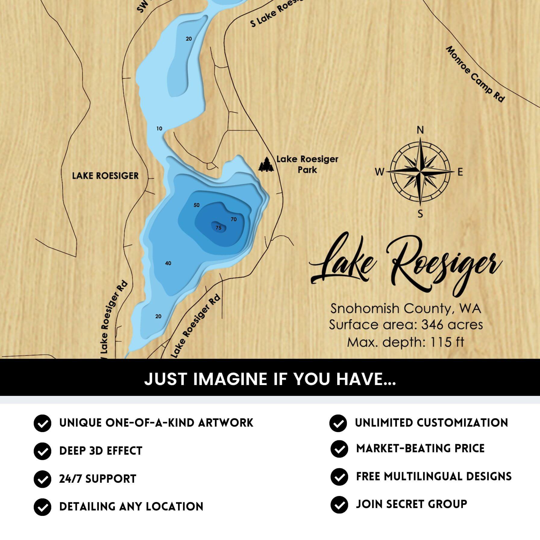 Roesiger Lake, Washington Laser Map Files - 9 Layers - Svg/Ai/Dxf/Pdf ...
