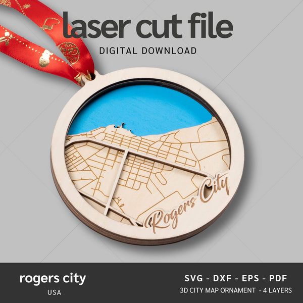 Rogers City, Michigan USA City Map Ornaments Files - 4 Layers - Svg/Ai/Dxf/Pdf