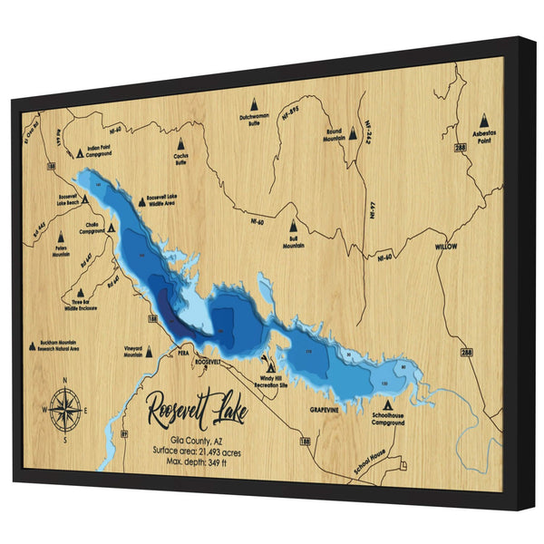 Roosevelt Lake Map, Arizona - Personalized 3D Wooden Map - Depth Map Wall Art - Nautical Decor for Lake House