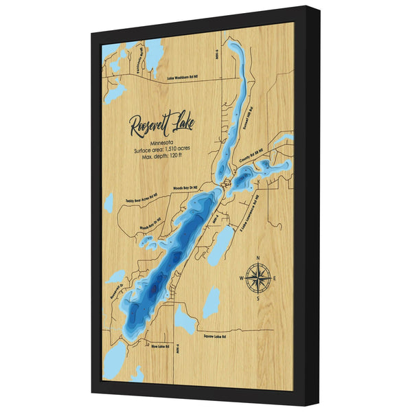 Roosevelt Lake Map, Minnesota - Personalized 3D Wood Map - Depth Map Wall Art - Nautical Decor for Lake House