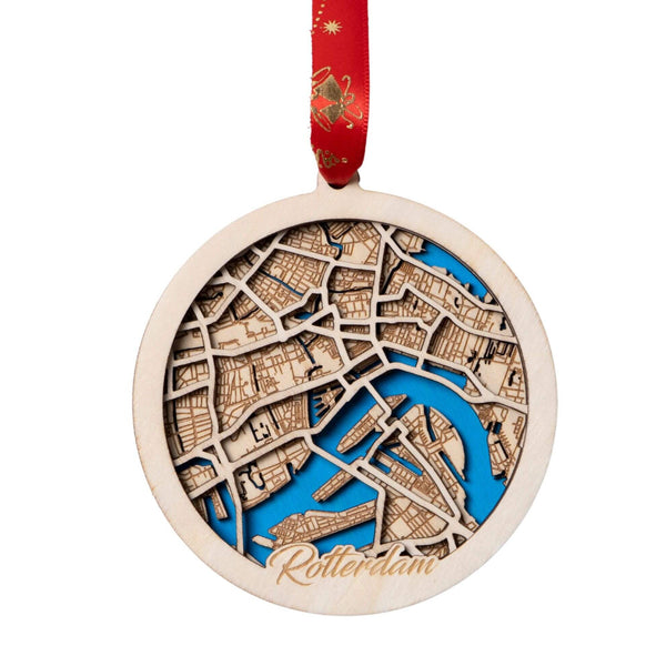 Rotterdam, Netherlands 3D Wooden City Map Ornament – 4.5’’x4’’ - Blue