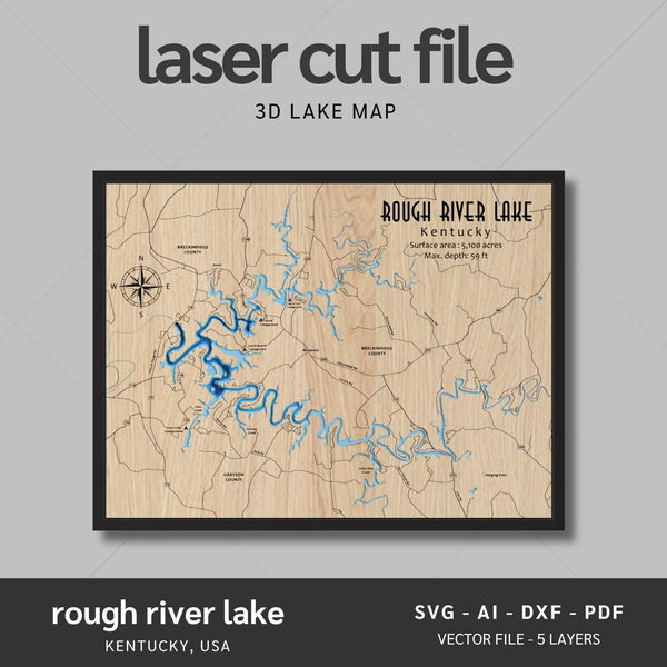 Rough River Lake, Kentucky Laser Map Files - 5 Layers - Svg/Ai/Dxf/Pdf