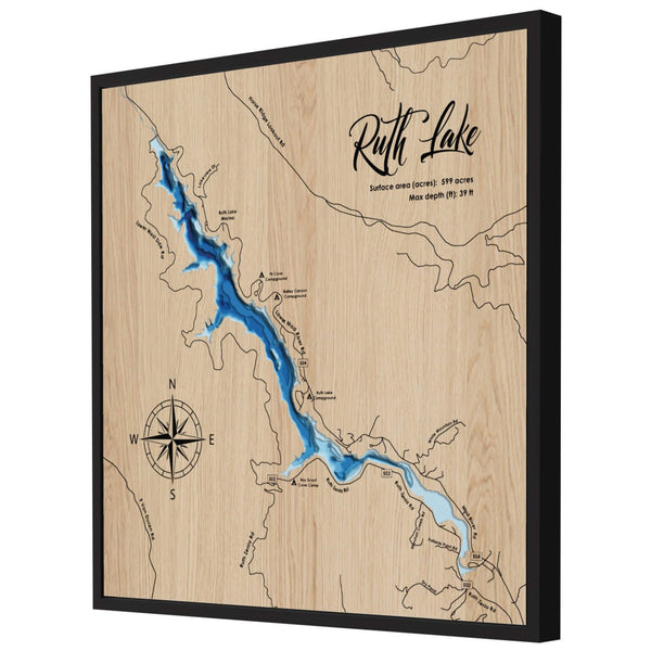 Ruth Lake, CA 3D Wooden Map - Blue – 10 Layers