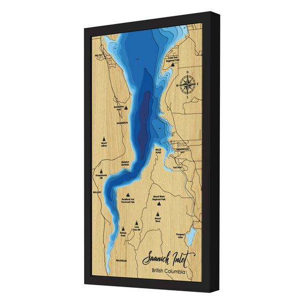 Saanich Inlet Map, Canada - Personalized 3D Wooden Map - Depth Map Wall Art - Nautical Decor for Lake House