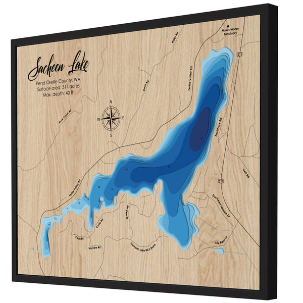 Sacheen Lake 3D Wooden Map - Blue – 9 Layers