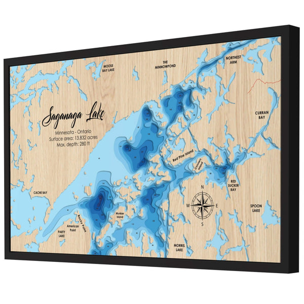 Saganaga Lake Map, Minnesota - Personalized 3D Wood Map - Depth Map Wall Art - Nautical Decor for Lake House