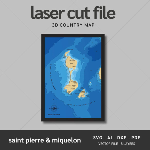 Saint Pierre and Miquelon Laser Map Files - 8 Layers - Svg/Ai/Dxf/Pdf