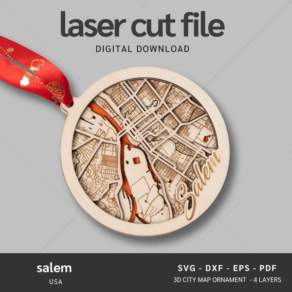 Salem, Massachusetts USA City Map Ornaments Files - 4 Layers - Svg/Ai/Dxf/Pdf