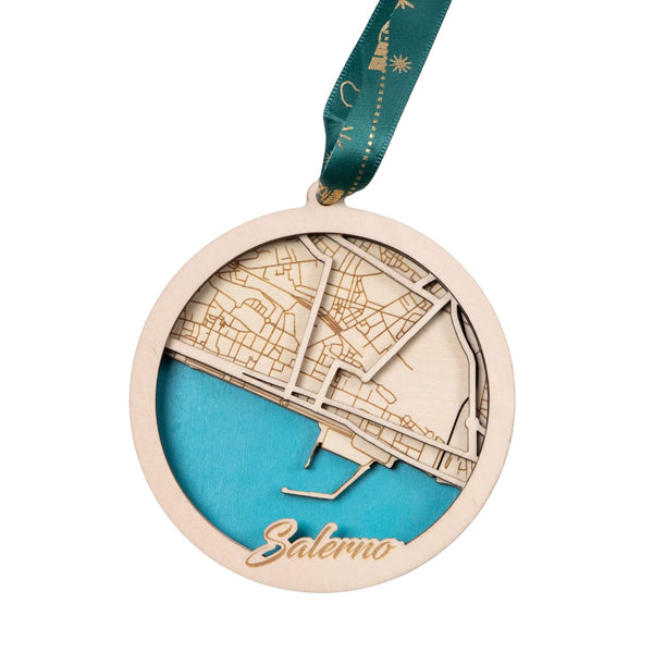 Salerno, Italy 3D Wooden City Map Ornament – 4.5’’x4’’ - Blue