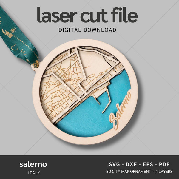 Salerno, Italy City Map Ornaments Files - 4 Layers - Svg/Ai/Dxf/Pdf