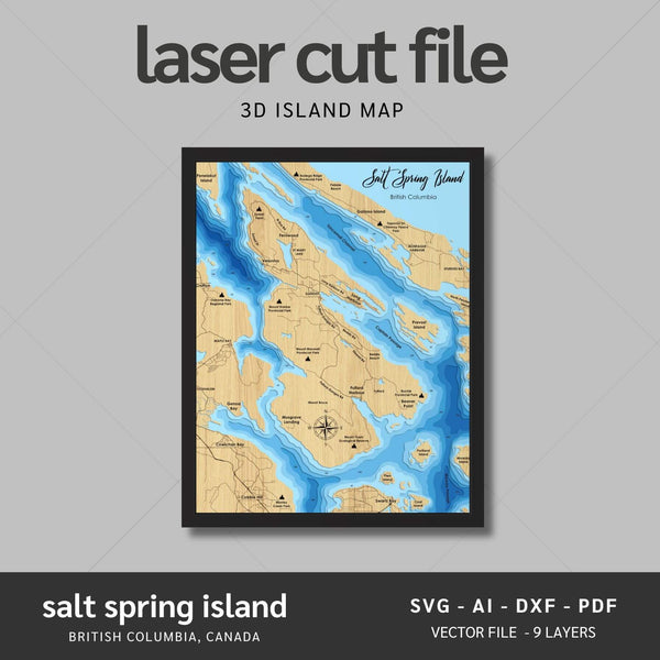 Salt Spring Island, British Columbia Laser Map Files - 9 Layers - Svg/Ai/Dxf/Pdf