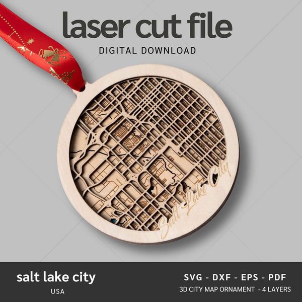 Salt Lake City, Utah USA City Map Ornaments Files - 4 Layers - Svg/Ai/Dxf/Pdf