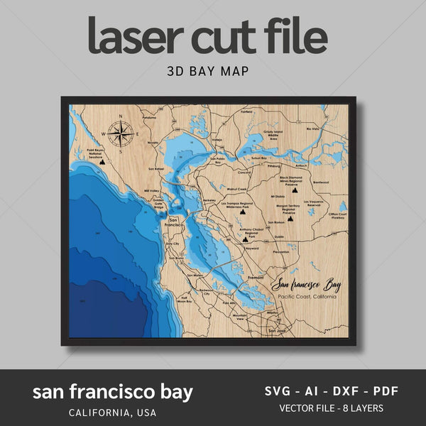 San Francisco Bay Laser Map Files - 8 Layers - Svg/Ai/Dxf/Pdf