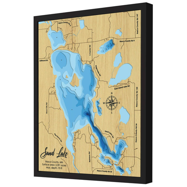 Sand Lake Map, Minnesota - Personalized 3D Wooden Map - Depth Map Wall Art - Nautical Decor for Lake House