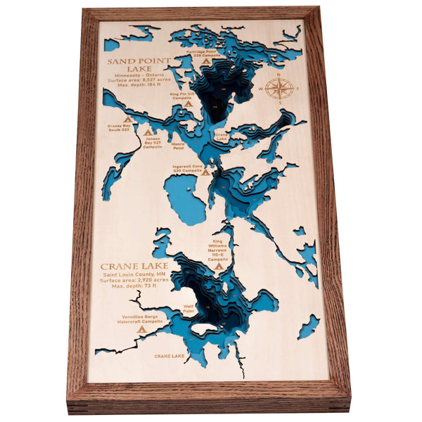 Sand Point Lake, MN 3D Wooden Map – Dark Blue – 9 Layers