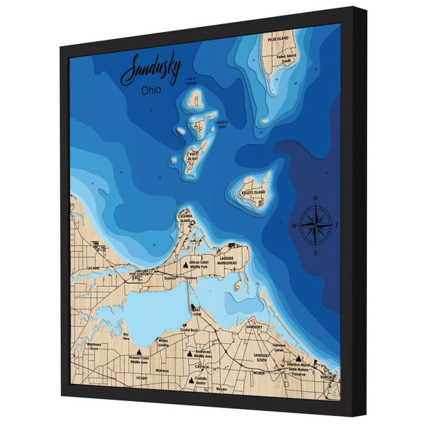 Sandusky Map, Ohio - Personalized 3D Wooden Map - Depth Map Wall Art - Nautical Decor for Lake House