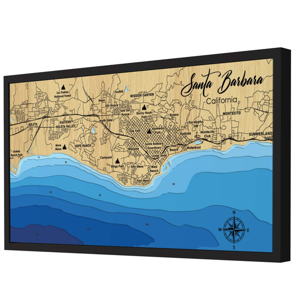 Santa Barbara Map, California - Personalized 3D Wood Map - Depth Map Wall Art - Nautical Decor for Lake House