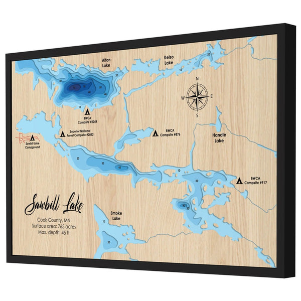 Sawbill Lake Map, Minnesota - Personalized 3D Wooden Map - Depth Map Wall Art - Nautical Decor for Lake House