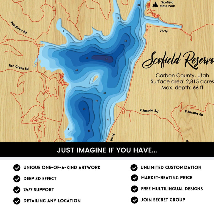 Details of Scofield Reservoir 3D Depth Map FIles, unique wall art, deep effect, unlimited customization