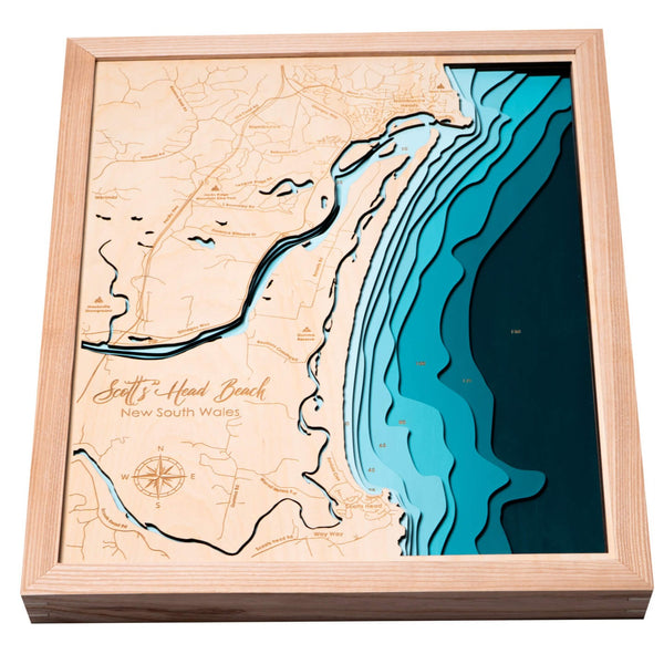 Scotts Head Beach 3D Wooden Map - Blue - 9 Layers