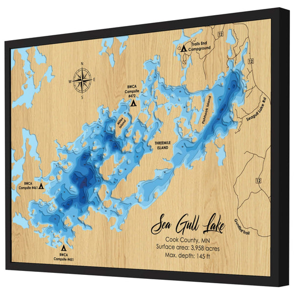 Sea Gull Lake 3D Wooden Map - Blue – 9 Layers