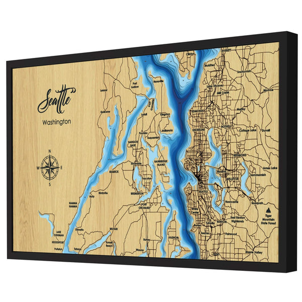 Seattle Map, Washington - Personalized 3D Wooden Map - Depth Map Wall Art - Nautical Decor for Lake House