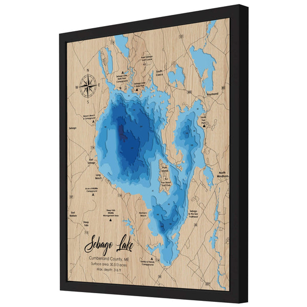 Sebago Lake 3D Wooden Map - Blue – 9 Layers