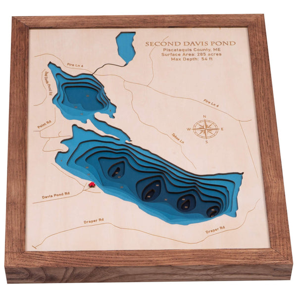 Second Davis Pond 3D Wooden Map - Dark Blue – 9 Layers