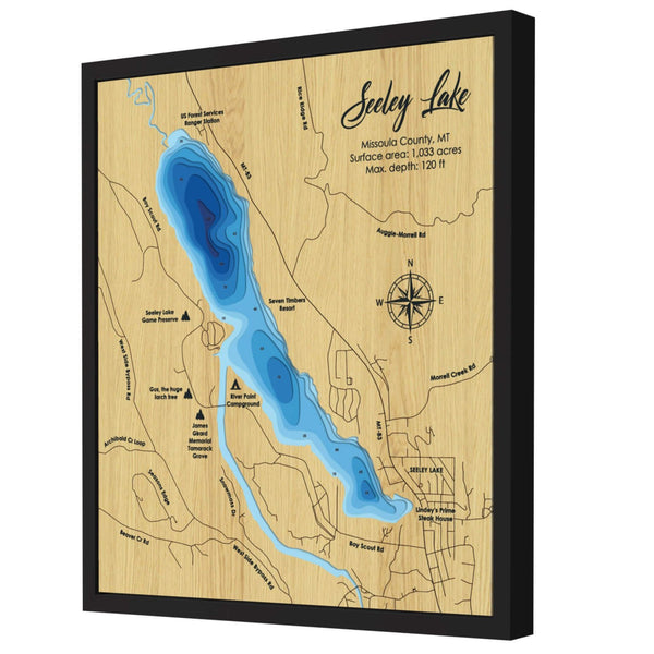 Seeley Lake Map, Montana - Personalized 3D Wooden Map - Depth Map Wall Art - Nautical Decor for Lake House