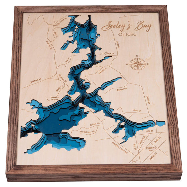 Seeley's Bay, Ontario 3D Wooden Map – Dark Blue – 9 Layers