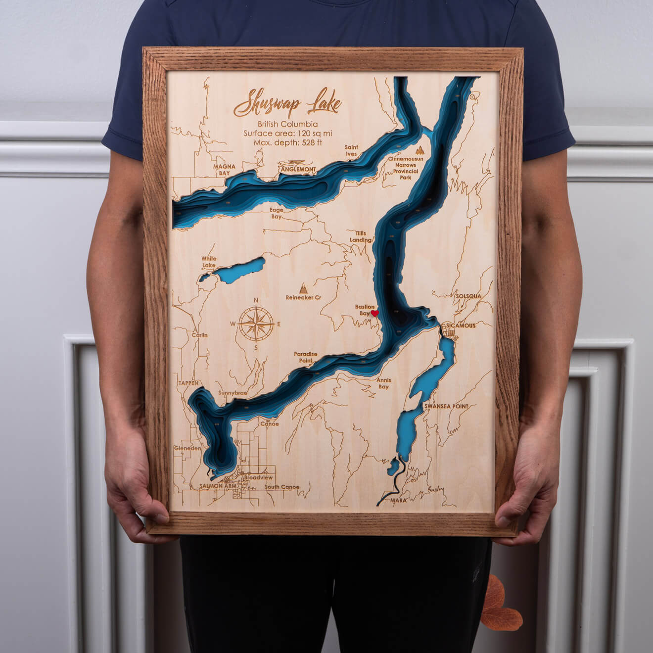Shuswap Lake, Canada 3D Wooden Map - Dark Blue - 9 Layers – Moc