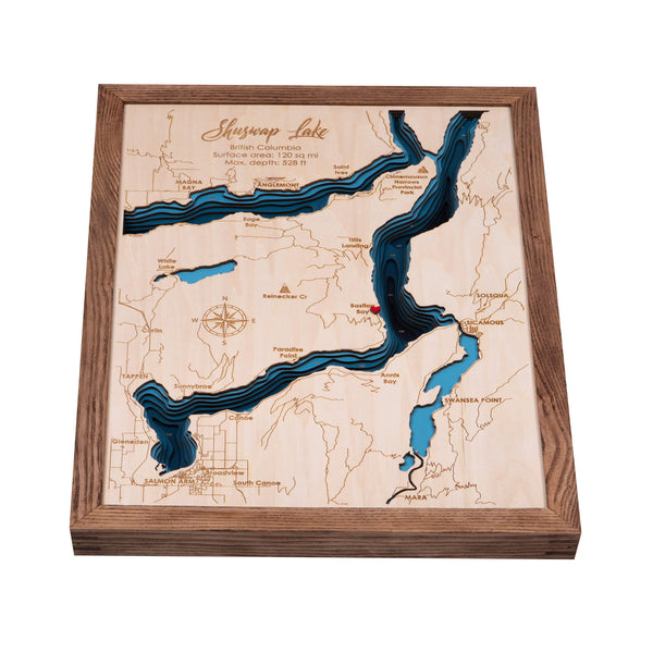 Shuswap Lake 3D Wooden Map - Dark Blue - 9 Layers