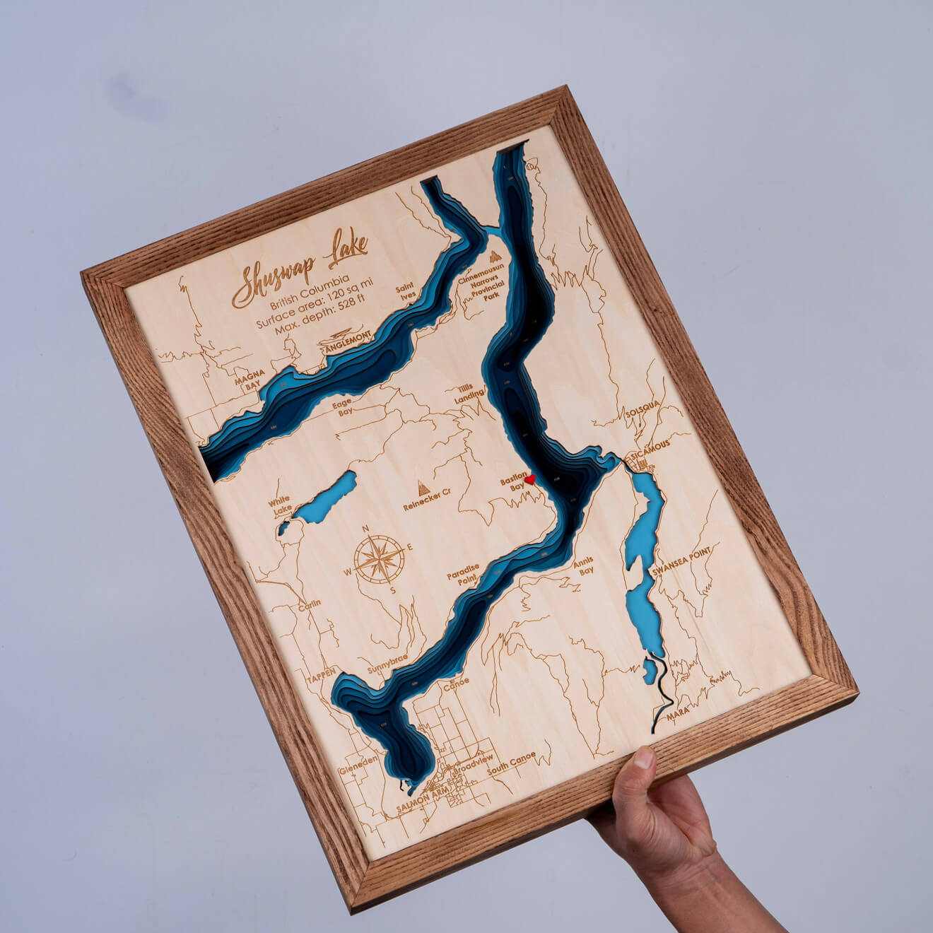 Shuswap Lake, Canada 3D Wooden Map - Dark Blue - 9 Layers – Moc