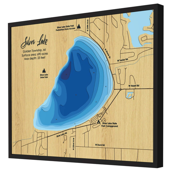 Silver Lake Map, Michigan - Personalized 3D Wooden Map - Depth Map Wall Art - Nautical Decor for Lake House