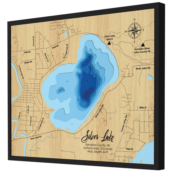 Silver Lake 3D Wooden Map - Blue – 9 Layers