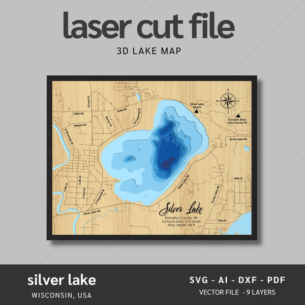 Silver Lake, Wisconsin Laser Map Files - 9 Layers - Svg/Ai/Dxf/Pdf