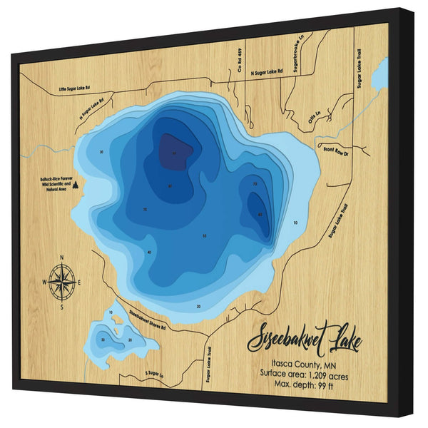 Siseebakwet Lake Map, Minnesota - Personalized Wood Map - Depth Map Wall Art - Nautical Decor for Lake House