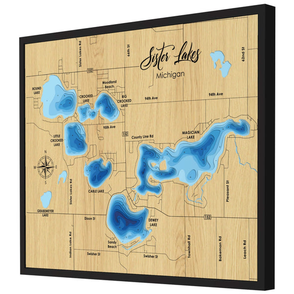 Sister Lakes 3D Wooden Map - Blue – 9 Layers