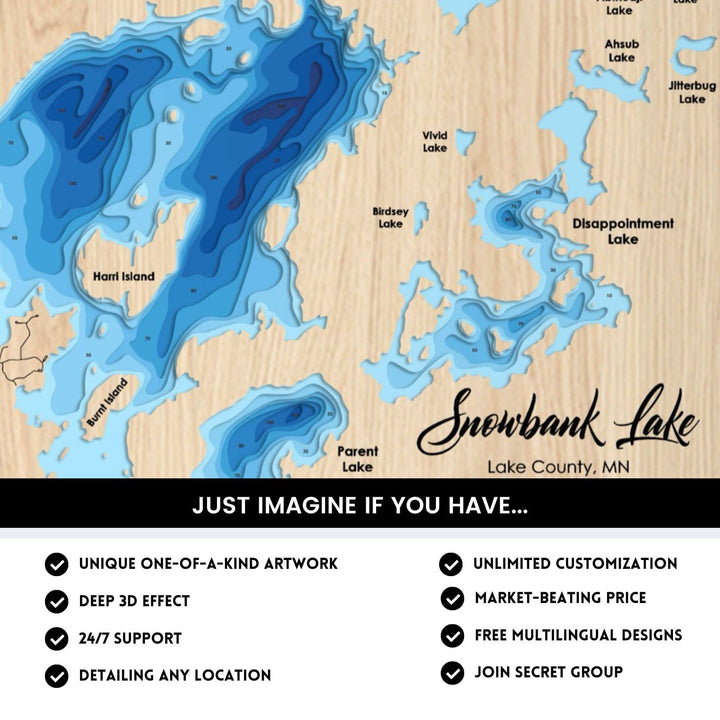 Details of Snowbank Lake 3D Depth Map FIles, unique wall art, deep effect, unlimited customization