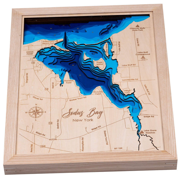 Sodus Bay, NY 3D Wooden Map – Blue – 10 Layers