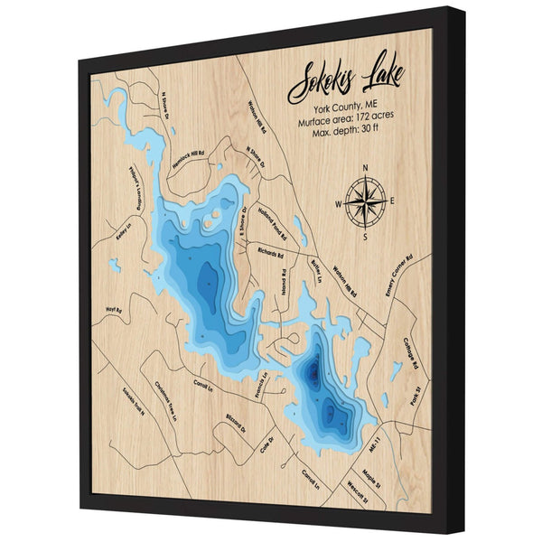 Sokokis Lake Map, Maine - Personalized 3D Wooden Map - Depth Map Wall Art - Nautical Decor for Lake House