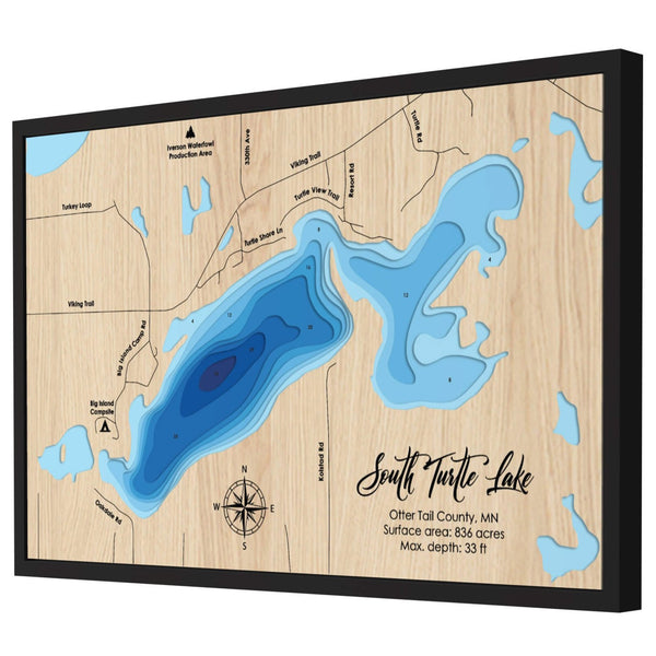 South Turtle Lake Map, Minnesota - Personalized Wood Map - Depth Map Wall Art - Nautical Decor for Lake House