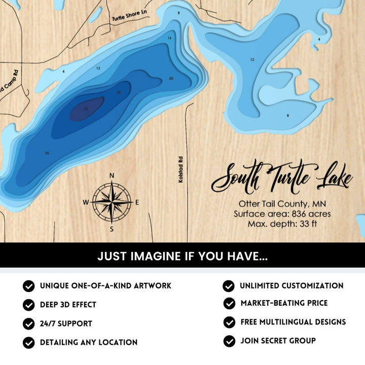 Details of South Turtle Lake 3D Depth Map FIles, unique wall art, deep effect, unlimited customization