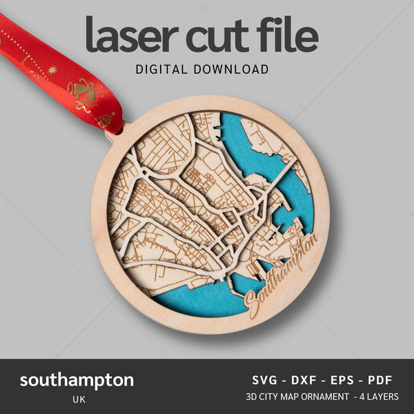 Southampton, UK City Map Ornaments Files - 4 Layers - Svg/Ai/Dxf/Pdf