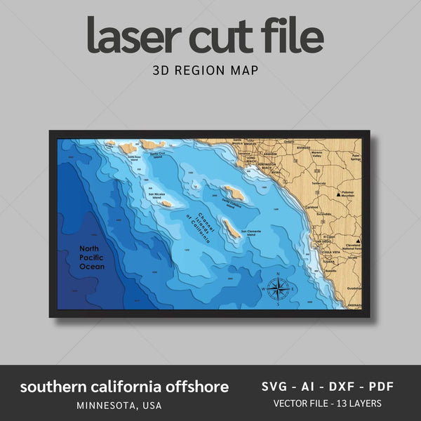 Southern California Offshore Laser Map Files - 13 Layers - Svg/Ai/Dxf/Pdf