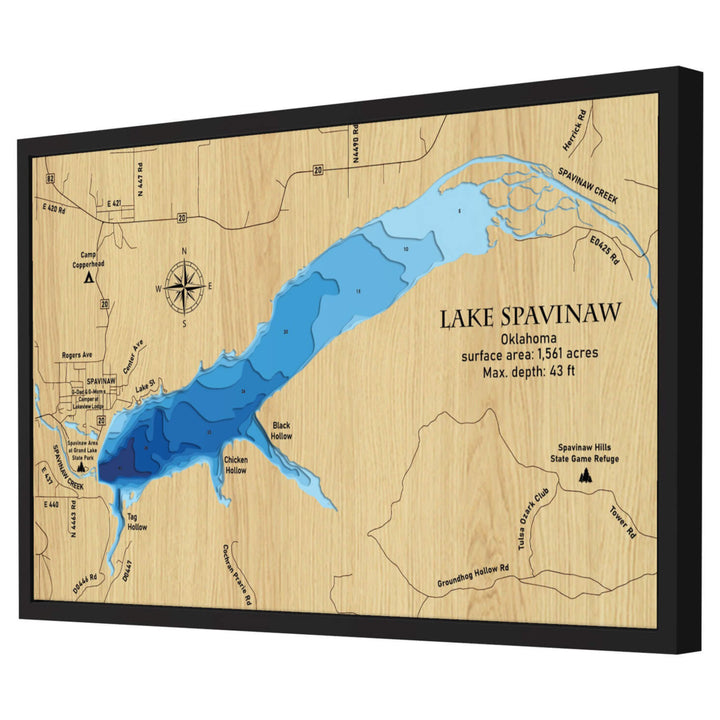 Spavinaw Lake, Oklahoma 3D wood map