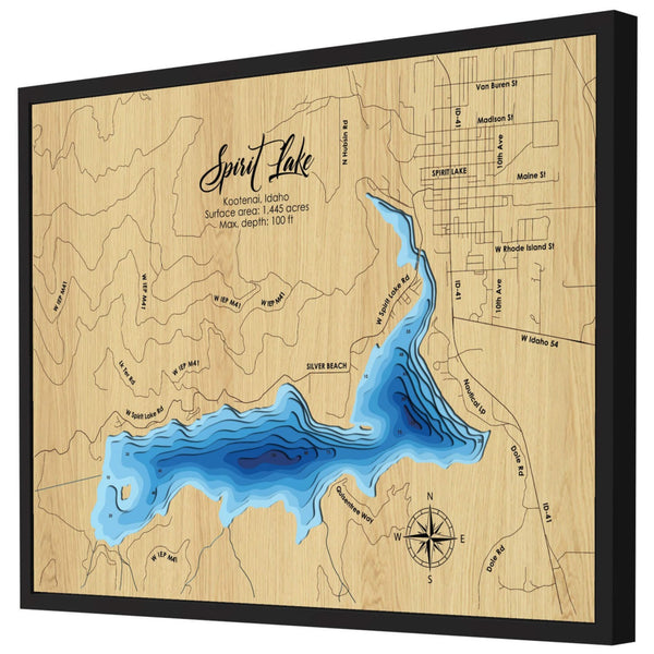 Spirit Lake 3D Wooden Map - Blue – 9 Layers