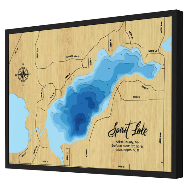 Spirit Lake Map, Minnesota - Personalized 3D Wooden Map - Depth Map Wall Art - Nautical Decor for Lake House