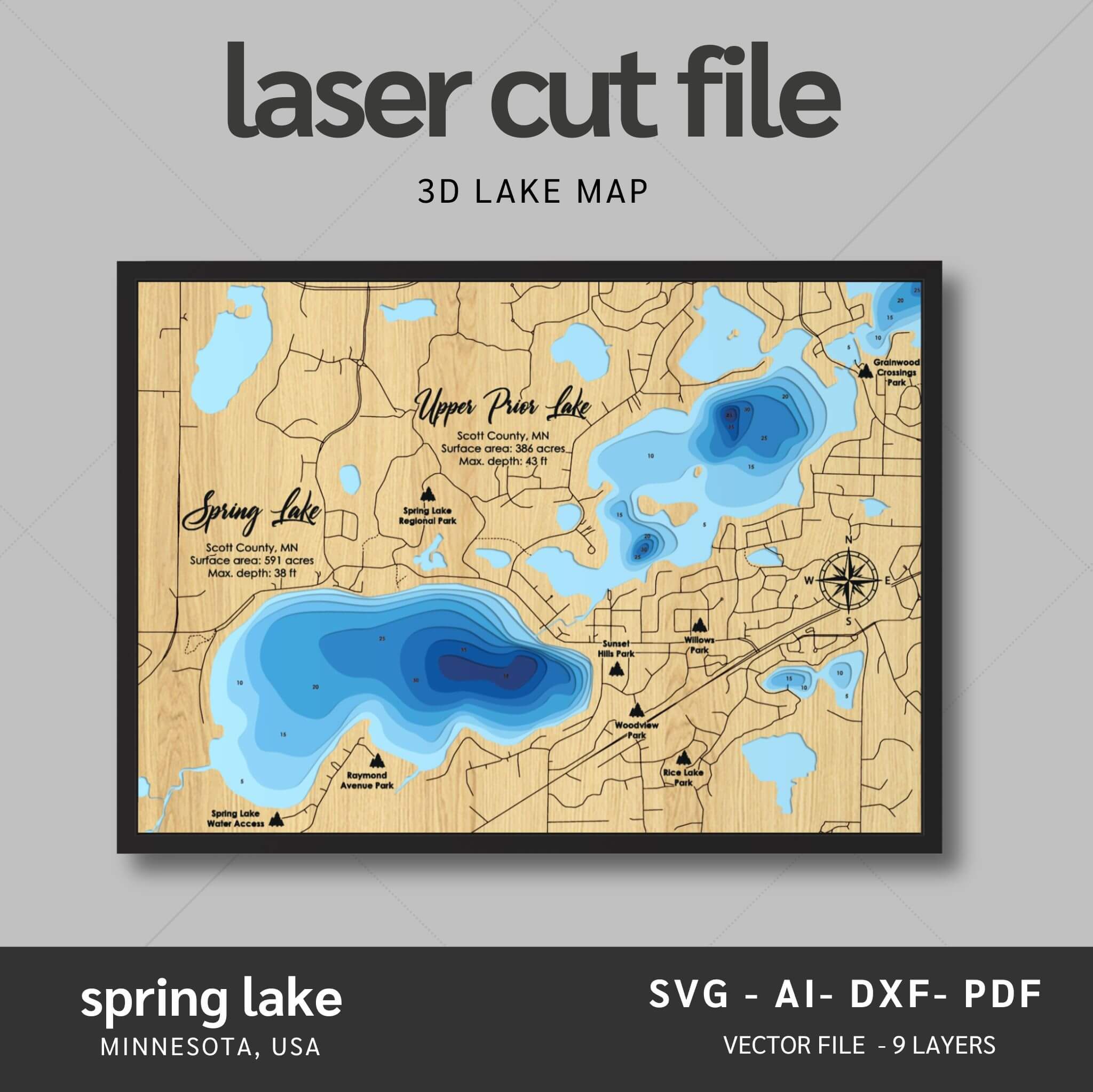 Spring Lake Michigan Map.pdf Spring Lake & Upper Prior Lake 3D Laser Map Files - Svg/Ai/Dxf/Pdf ...